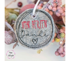 ADVENTSKALENDER Test-Türchen - Stickdatei ITH - Anhänger Von Herzen Danke